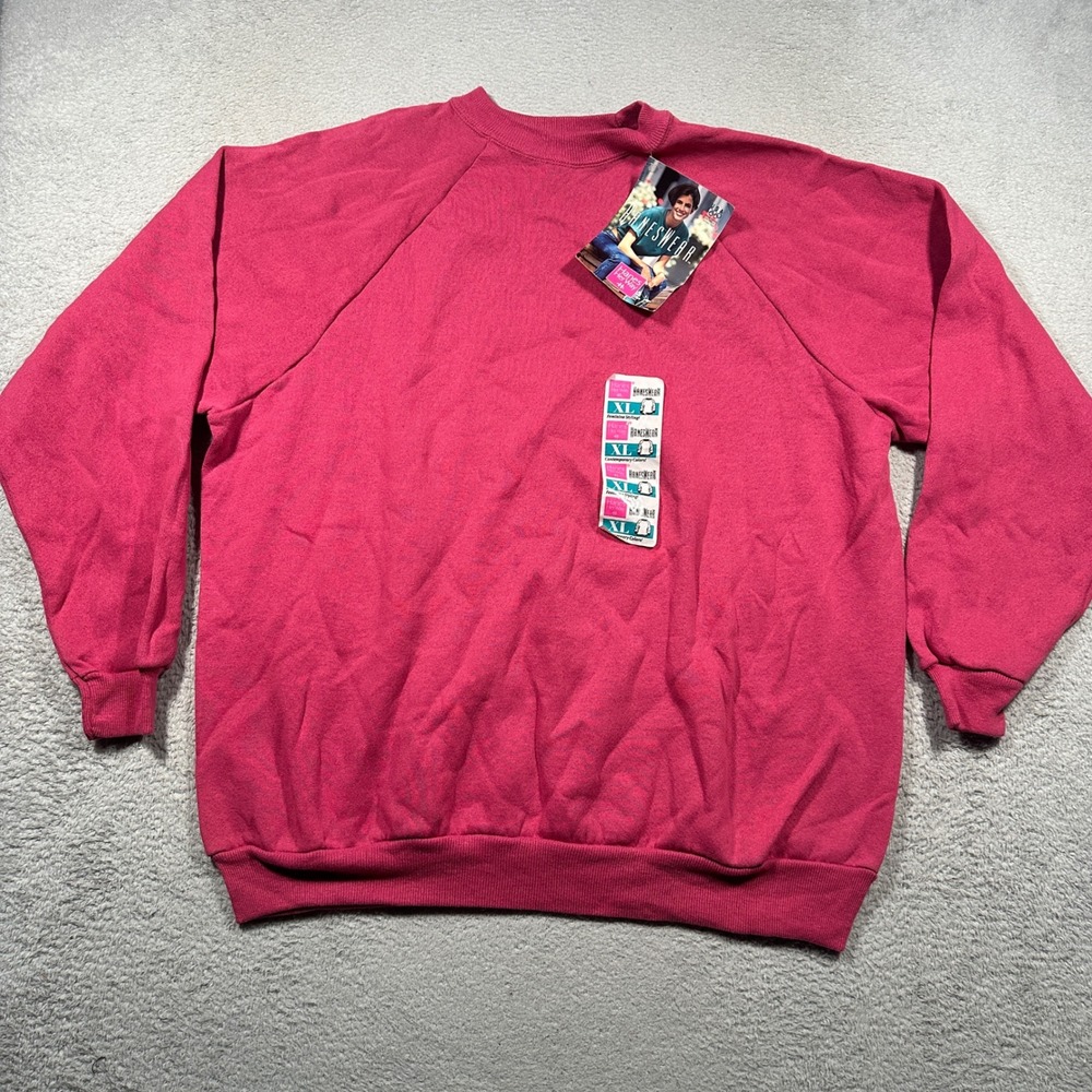 Vintage 90s Blank Hanes Her Way Sweatshirt Womens XL Pink Raglan Deadstock NWT